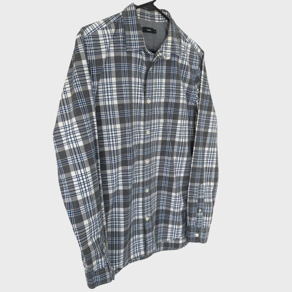 Vince Plaid Button-Up Long-Sleeve Flannel Shirt Blue & Gray Men's Size Medium - Picture 3 of 13